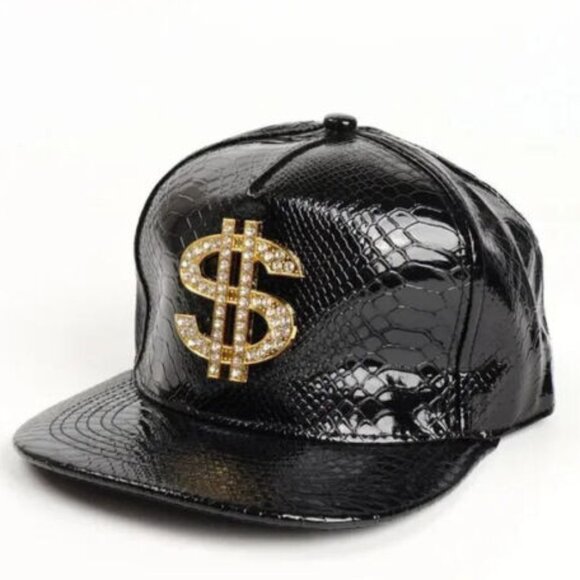 Unisex Hat Dollar Sign Decoration Solid Crocodile Pattern Cap Black Adjustable - Picture 1 of 3